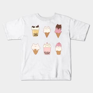 Ice cream cats and boba drinks Kids T-Shirt